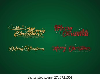 A premium set of four “Merry Christmas” typography designs featuring glossy gold and red lettering. Each design includes festive decorative elements with clean vector lines, perfect for holiday brandi