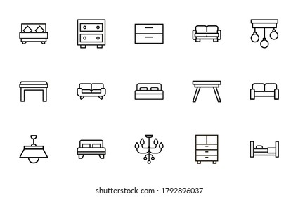 Premium set of furniture line icons. Simple pictograms pack. Stroke vector illustration on a white background. Modern outline style icons collection.