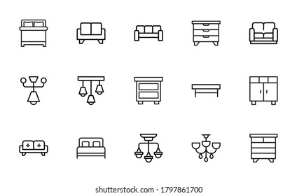 Premium set of furniture line icons. Simple pictograms pack. Stroke vector illustration on a white background. Modern outline style icons collection.