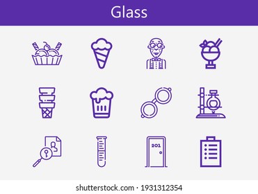 Premium set of glass line icons. Simple glass icon pack. Stroke vector illustration on a white background. Modern outline style icons collection of Search, Padnote, Glasses