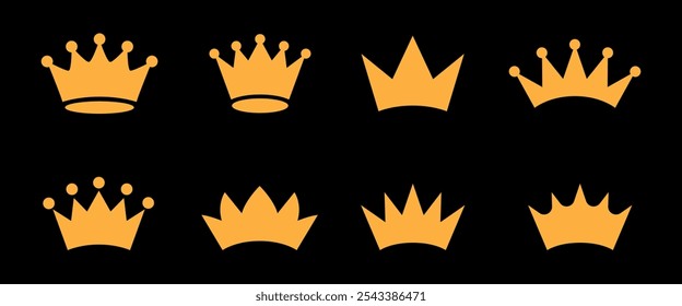 premium set of golden crown icons perfect for royal themes, achievement badges, or elegant designs.