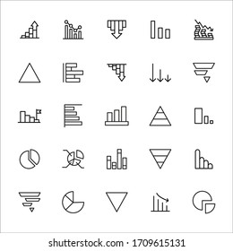 Conjunto de iconos de línea gráfica de primera calidad. Símbolos web para sitios web y aplicaciones móviles. Símbolos vectoriales modernos, aislados en un fondo blanco. Sencillas señales de línea delgada.
