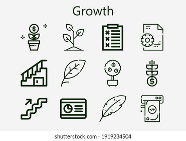 Premium set of growth [S] icons. Simple growth icon pack. Stroke vector illustration on a white background. Modern outline style icons collection of Money, Grow, Money tree, Graph, Growth