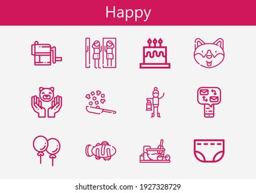 Premium set of happy line icons. Simple happy icon pack. Stroke vector illustration on a white background. Modern outline style icons collection of Amusement park, Lantern