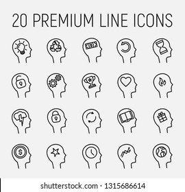 Premium set of head thinking line icons. Simple pictograms pack. Stroke vector illustration on a white background. Modern outline style icons collection