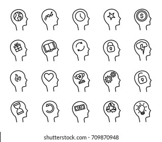 Premium set of head thinking line icons. Simple pictograms pack. Stroke vector illustration on a white background. Modern outline style icons collection.