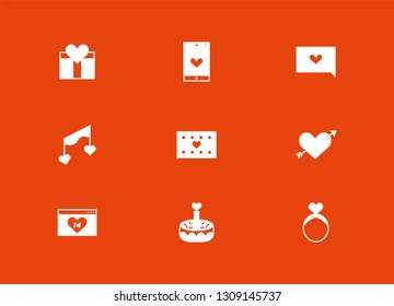Premium set of heart glyph icons. Valentine icons set - On a red background