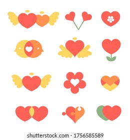 Premium set of heart icon, pictogram. Modern flat style label collection. Love heart icon. Couple, Romantic and Heart sign. Valentines day symbols. Love Related badge. Romantic Letter, Broken Heart.