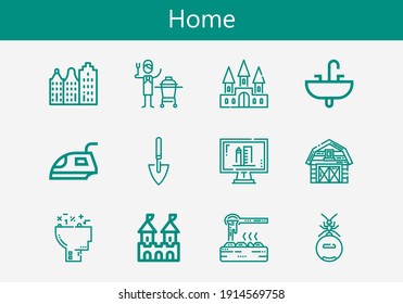 Premium set of home line icons. Simple home icon pack. Stroke vector illustration on a white background. Modern outline style icons collection of Building, Learning, Shovel, Sink, Barn, Ant