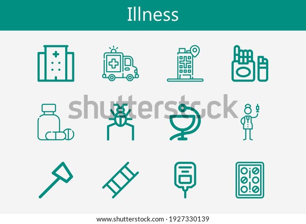 Premium set of illness\
line icons. Simple illness icon pack. Stroke vector illustration on\
a white background. Modern outline style icons collection of\
Cigarette, Medicine