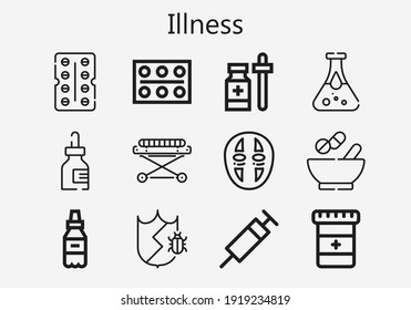 Premium set of illness [S] icons. Simple illness icon pack. Stroke vector illustration on a white background. Modern outline style icons collection of Medicine, Antibiotic, Pills, Medicines, Syringe