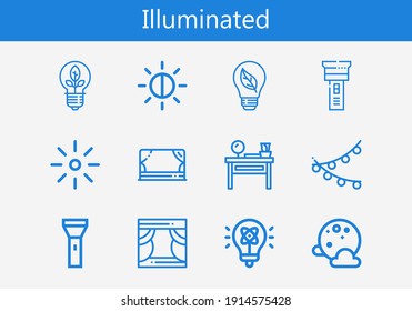 Premium set of illuminated line icons. Simple illuminated icon pack. Stroke vector illustration on a white background. Modern outline style icons collection of Full moon, Brightness, Light