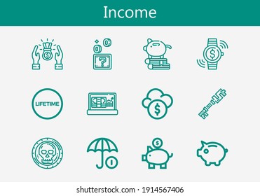 Premium Set Of Income Line Icons. Simple Income Icon Pack. Stroke Vector Illustration On A White Background. Modern Outline Style Icons Collection Of Coin, Lifetime, Coins, Piggy Bank, Profit