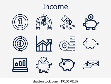 Premium set of income [S] icons. Simple income icon pack. Stroke vector illustration on a white background. Modern outline style icons collection of Coin, Refund, Piggy bank, Profits, Money transfer
