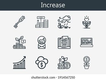 Premium set of increase line icons. Simple increase icon pack. Stroke vector illustration on a white background. Modern outline style icons collection of Growth, Stats, Profit, Performance, Investment