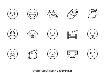 Premium set of kid line icons. Web symbols for web sites and mobile app. Modern vector symbols, isolated on a white background. Simple thin line signs.