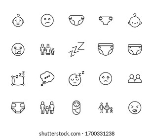Premium set of kid line icons. Web symbols for web sites and mobile app. Modern vector symbols, isolated on a white background. Simple thin line signs.