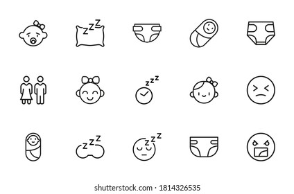 Premium set of kid line icons. Web symbols for web sites and mobile app. Modern vector symbols, isolated on a white background. Simple thin line signs.