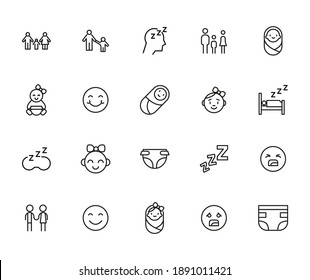 Premium set of kid line icons. Web symbols for web sites and mobile app. Modern vector symbols, isolated on a white background. Simple thin line signs.