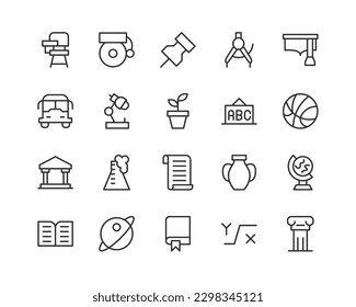 Juego premium de iconos de línea de aprendizaje. Envase simple de pictogramas. Ilustración vectorial de trazo sobre un fondo blanco. Colección moderna de iconos de estilo de contorno.