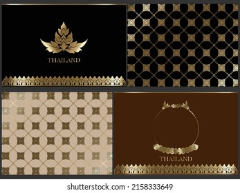 Premium Set of Line Thai Modern, Thai Luxury Collection of invitation card, Thai Art Luxury Temple, Background pattern decoration for printing. vector illustration