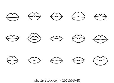Premium set of lips line icons. Web symbols for web sites and mobile app. Modern vector symbols, isolated on a white background. Simple thin line signs.