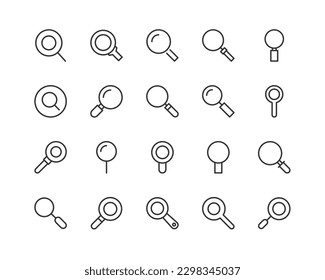 Premium set of magnifying glass line icons. Simple pictograms pack. Stroke vector illustration on a white background. Modern outline style icons collection.