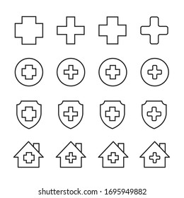 Premium set of medical cross line icons. Web symbols for web sites and mobile app. Modern vector symbols, isolated on a white background. Simple thin line signs.