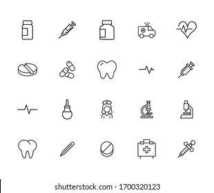 Premium set of medical service line icons. Web symbols for web sites and mobile app. Modern vector symbols, isolated on a white background. Simple thin line signs.