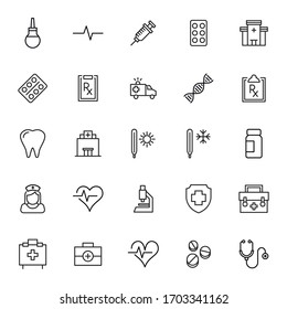 Premium set of medical service line icons. Web symbols for web sites and mobile app. Modern vector symbols, isolated on a white background. Simple thin line signs.