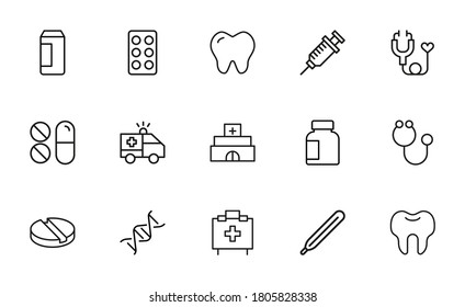 Premium set of medical service line icons. Web symbols for web sites and mobile app. Modern vector symbols, isolated on a white background. Simple thin line signs.
