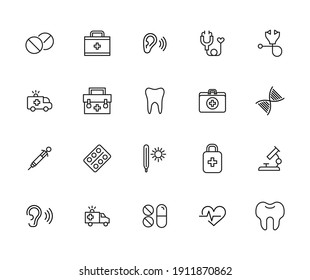 Premium set of medical service line icons. Web symbols for web sites and mobile app. Modern vector symbols, isolated on a white background. Simple thin line signs.
