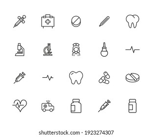 Premium set of medical service line icons. Web symbols for web sites and mobile app. Modern vector symbols, isolated on a white background. Simple thin line signs.