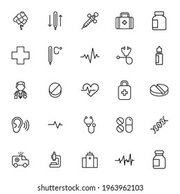Premium set of medical service line icons. Web symbols for web sites and mobile app. Modern vector symbols, isolated on a white background. Simple thin line signs.