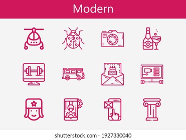 Premium set of modern line icons. Simple modern icon pack. Stroke vector illustration on a white background. Modern outline style icons collection of Bus, Helicopter, Ladybug