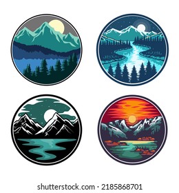 Premium set mountain camp logo vector. Outdoor logo icon. Summer camp badges. Vector. Concept for shirt or logo, print, stamp, patch or tee. 
