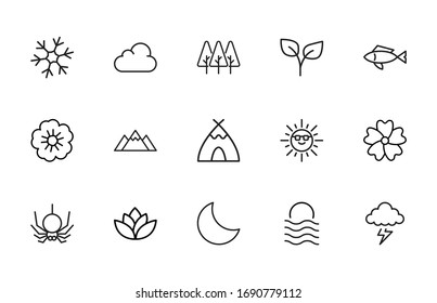 Premium set of nature line icons. Web symbols for web sites and mobile app. Modern vector symbols, isolated on a white background. Simple thin line signs.