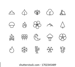 Premium set of nature line icons. Web symbols for web sites and mobile app. Modern vector symbols, isolated on a white background. Simple thin line signs.