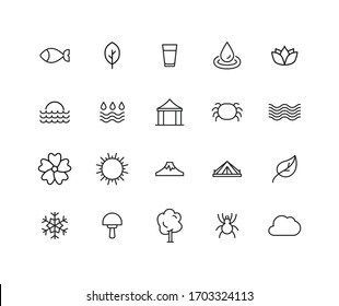 Premium set of nature line icons. Web symbols for web sites and mobile app. Modern vector symbols, isolated on a white background. Simple thin line signs.