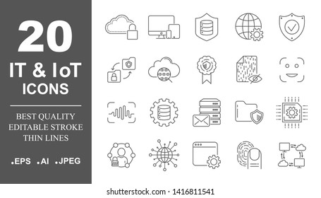 Premium set of network, IT, IoT line icons. Simple pictograms pack. Stroke vector illustration on a white background. Modern outline style icons collection.  Editable Stroke. EPS 10