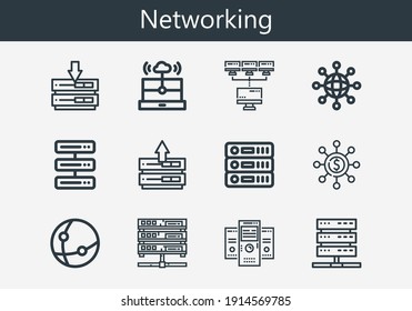 Premium set of networking line icons. Simple networking icon pack. Stroke vector illustration on a white background. Modern outline style icons collection of Cloud computing, Server, Networking