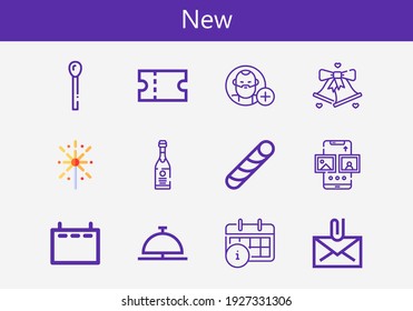Premium set of new line icons. Simple new icon pack. Stroke vector illustration on a white background. Modern outline style icons collection of Coupon, Mail, Follow, Calendar