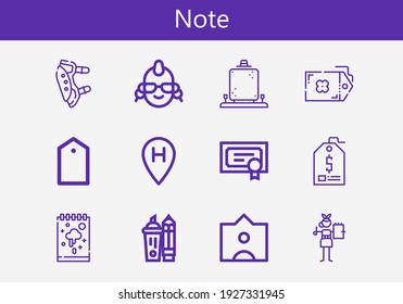 Premium set of note line icons. Simple note icon pack. Stroke vector illustration on a white background. Modern outline style icons collection of Diploma, Notebook, Punk