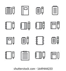 Premium set of notebook line icons. Web symbols for web sites and mobile app. Modern vector symbols, isolated on a white background. Simple thin line signs.