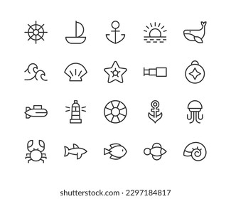 Premium set of ocean line icons. Simple pictograms pack. Stroke vector illustration on a white background. Modern outline style icons collection.