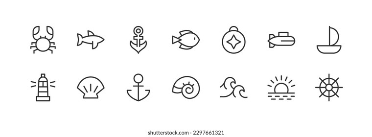 Premium set of ocean line icons. Simple pictograms pack. Stroke vector illustration on a white background. Modern outline style icons collection.