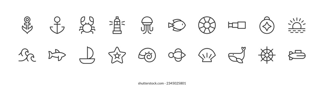 Premium set of ocean line icons. Simple pictograms pack. Stroke vector illustration on a white background. Modern outline style icons collection.