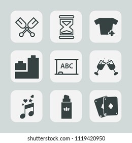 Premium set of outline, fill icons. Such as sea, game, oar, clothes, sport, bear, toy, countdown, watch, background, shirt, chalkboard, drink, poker, play, hourglass, rowing, time, clock, sand, paddle