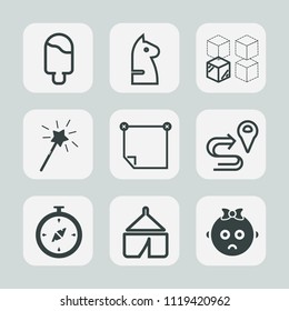 Premium set of outline, fill icons. Such as vanilla, paper, kid, baby, note, magic, dessert, cute, navigation, food, sweet, cone, white, map, chessboard, house, route, game, child, strawberry, tent