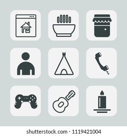 Premium set of outline, fill icons. Such as honey, candle, joystick, food, internet, travel, home, man, play, property, jar, tent, phone, tasty, decoration, guitar, jam, lunch, business, dinner, hot